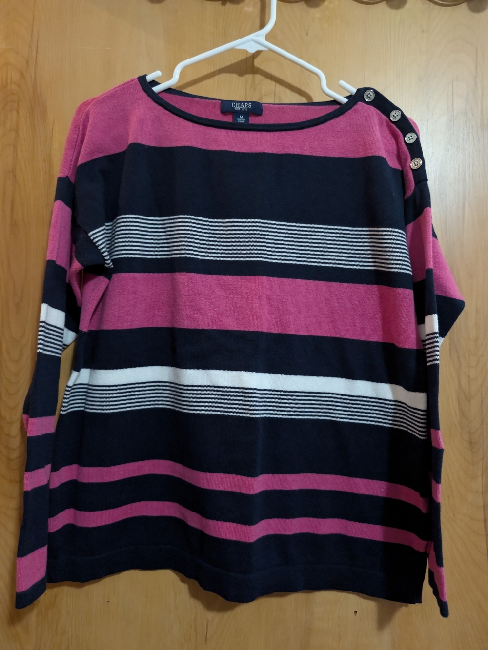 Chaps Women's Striped Boatneck Sweater - Pink and Navy